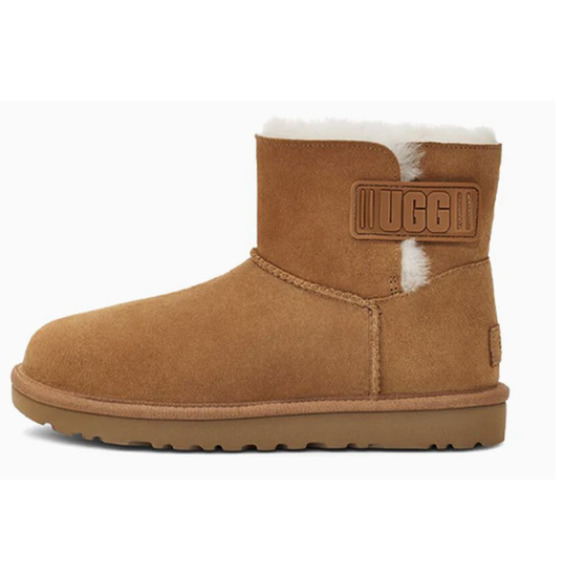 NEW UGG Mini Bailey Logo Strap Boots Chestnut Size 10 Women's Fur 1123621 - Picture 2 of 9